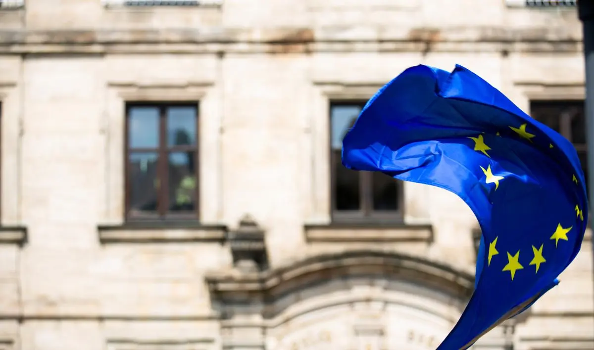 European flag flying in the wind.