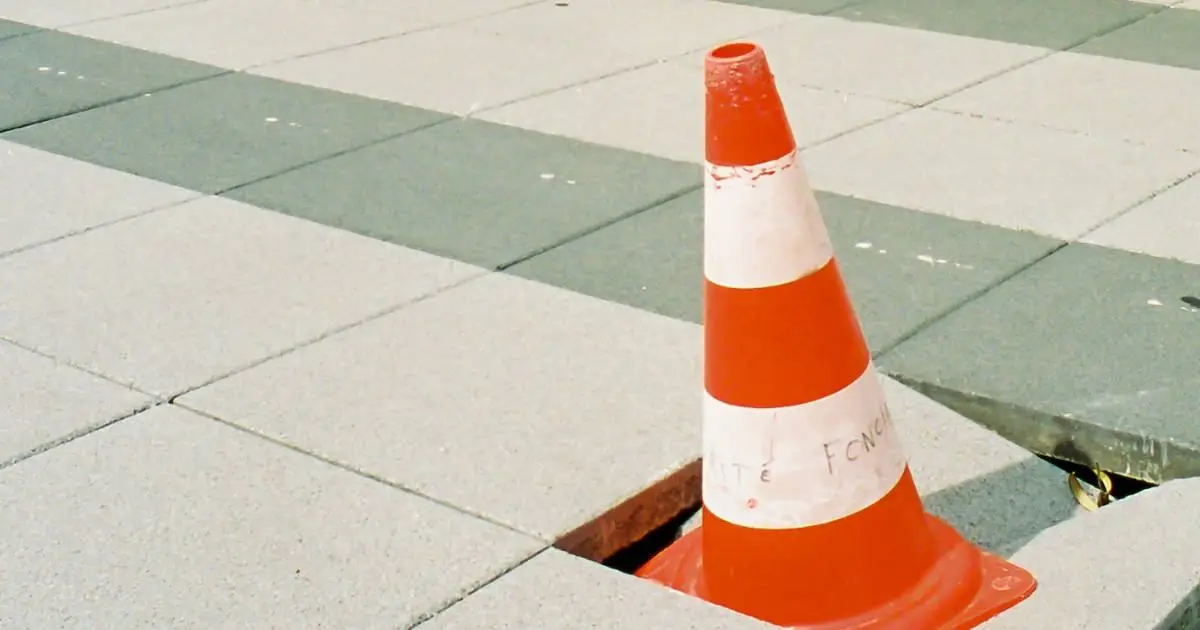 A warning prop that indicates a broken area of pavement.