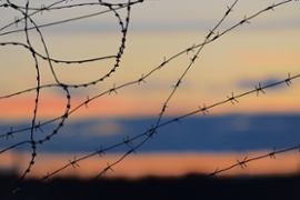 Barbed wire restricting access.