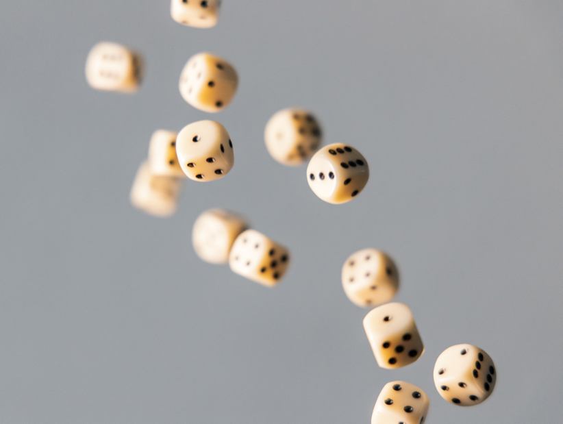 A picture of falling dice.