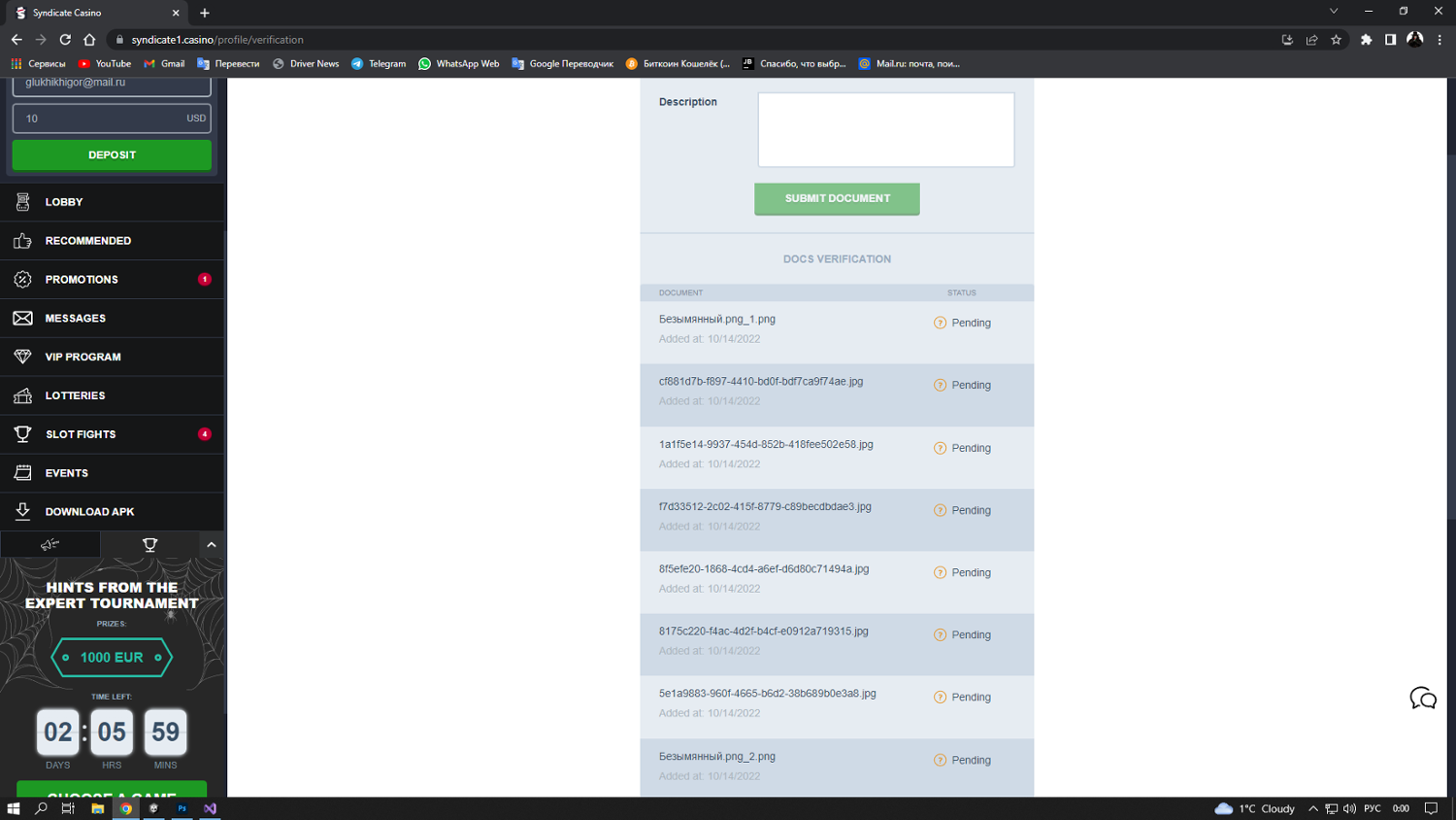Syndicate Casino bonus interface