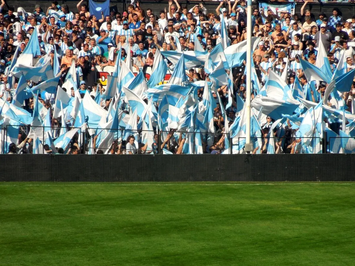 A bunch of football fans cheering.