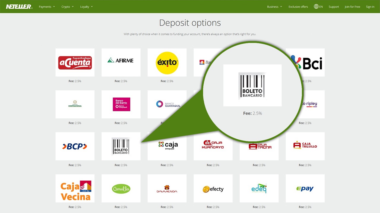 Neteller deposit options