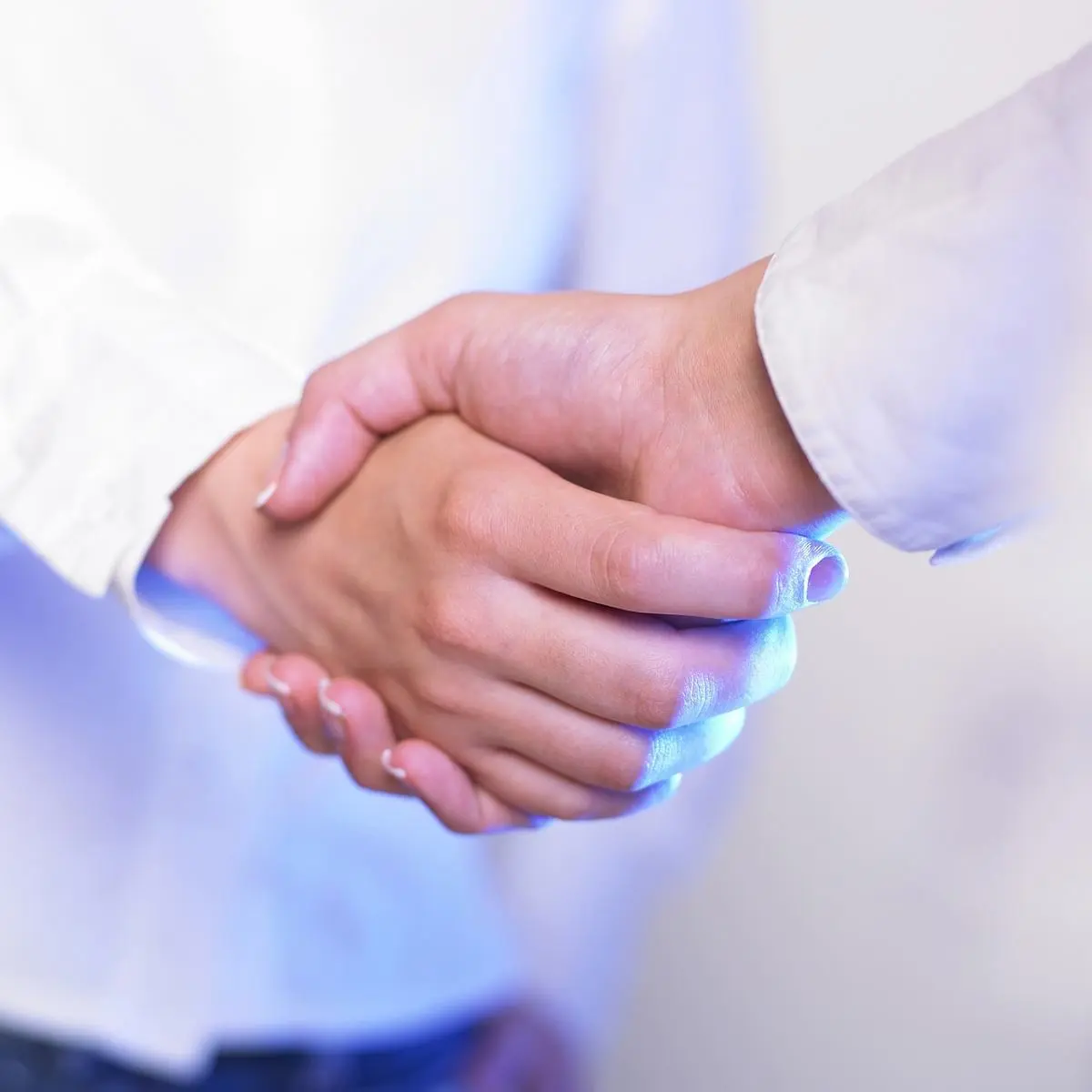 Two people shaking hands.