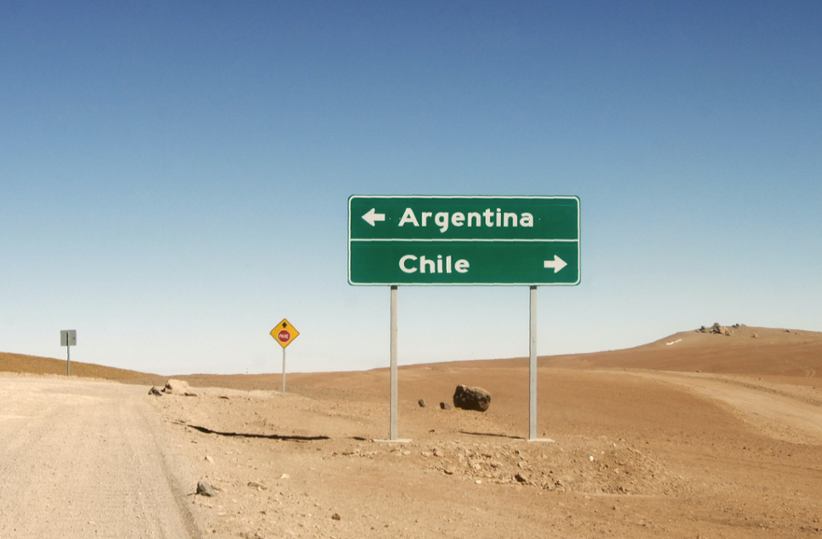 Argentina and Chile roadsign.