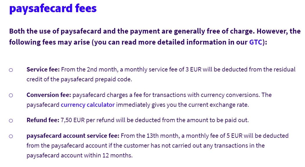 Paysafecard fees