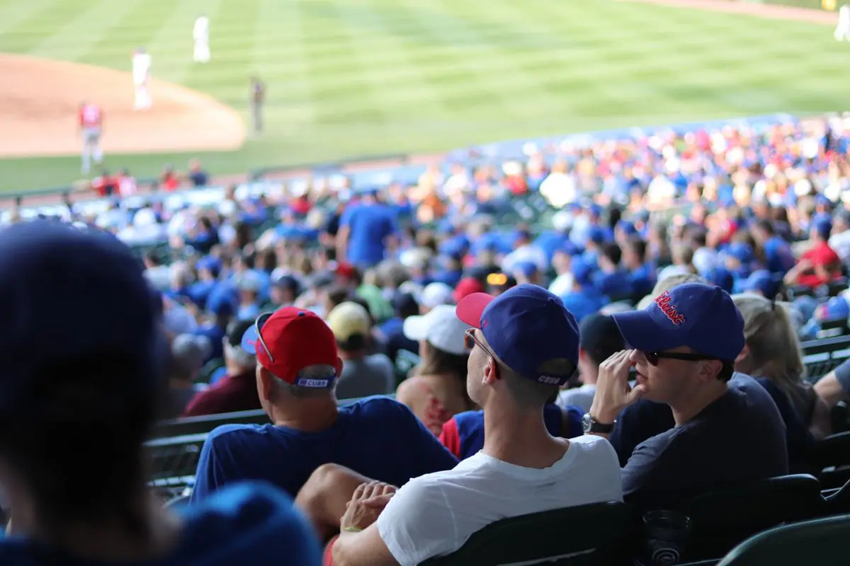 Sports fans in a stadium.