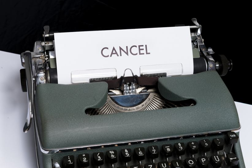A typewriter that has just typed out cancel.