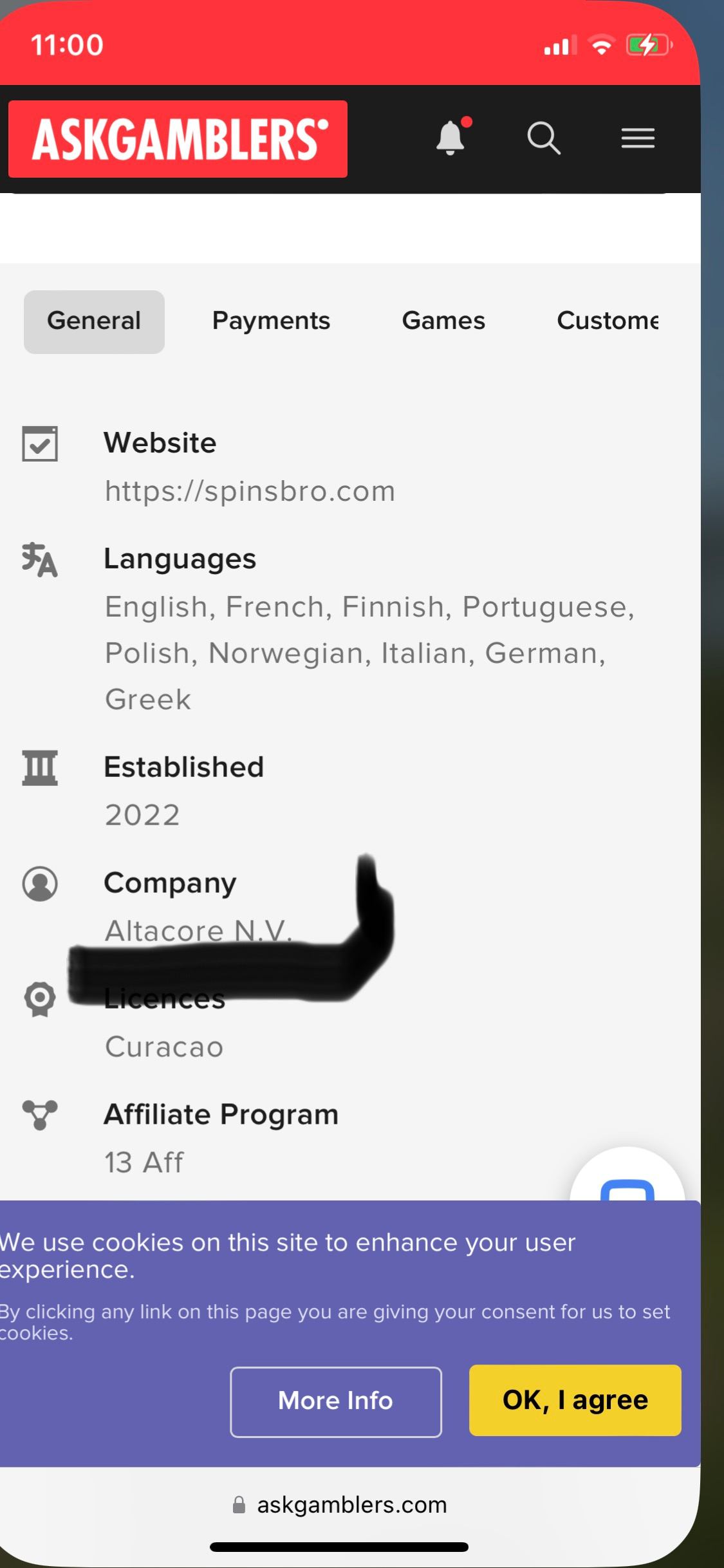 Smokace Casino - The player's account was blocked.