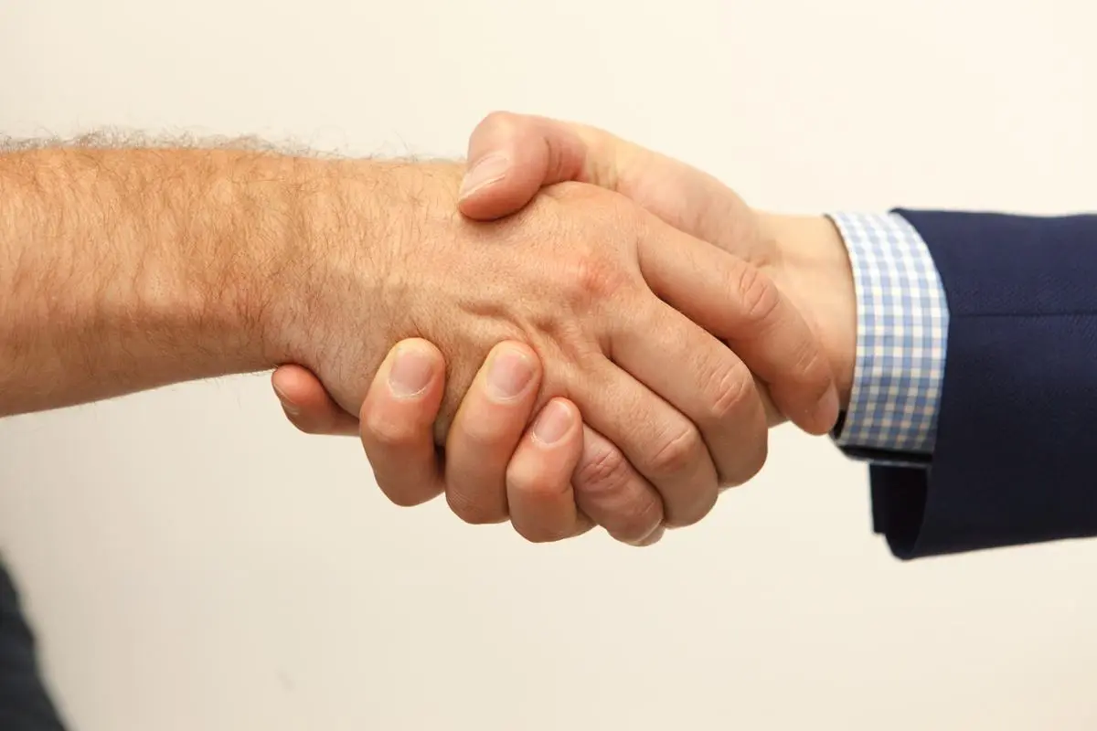 Two people shaking hands.