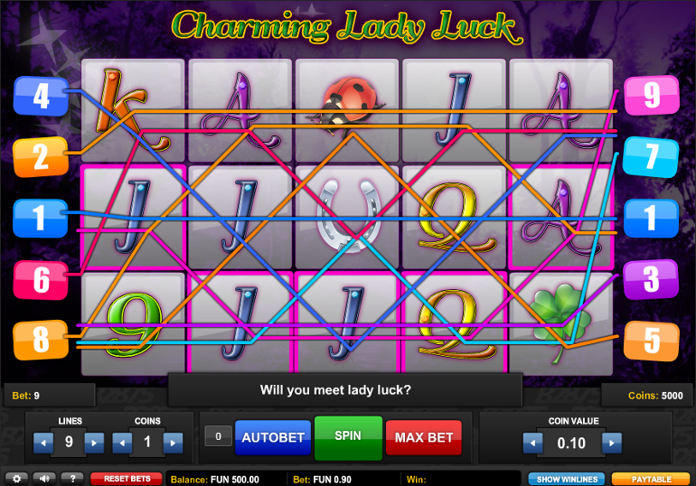 Charming Lady Luck selectable winlines