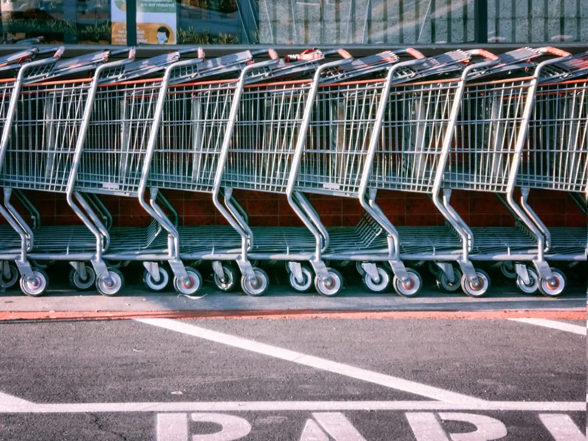 A line of shopping carts.