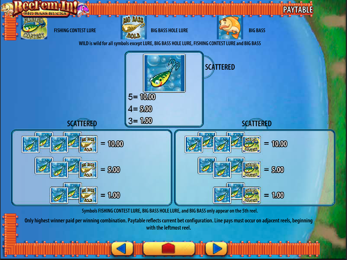 Reel'em In Scatter paytable