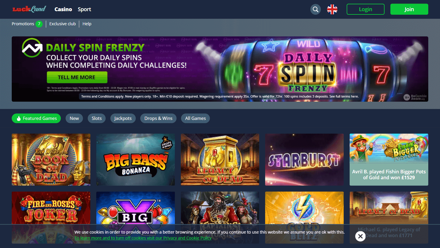 luckland_casino_homepage_desktop