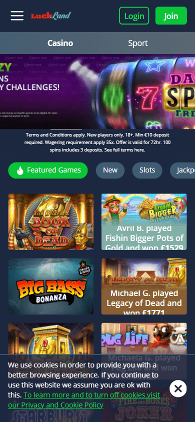 luckland_casino_homepage_mobile