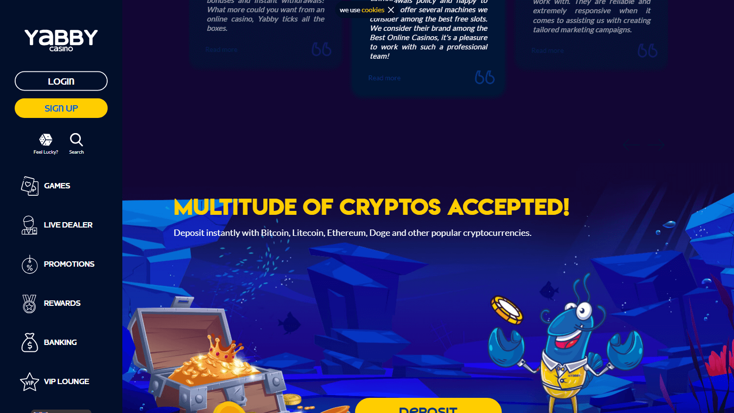 Yabby Casino Desktop Homepage