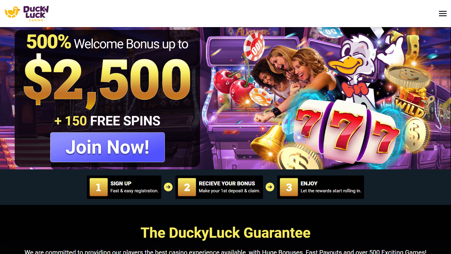 duckyluck_casino_homepage_desktop