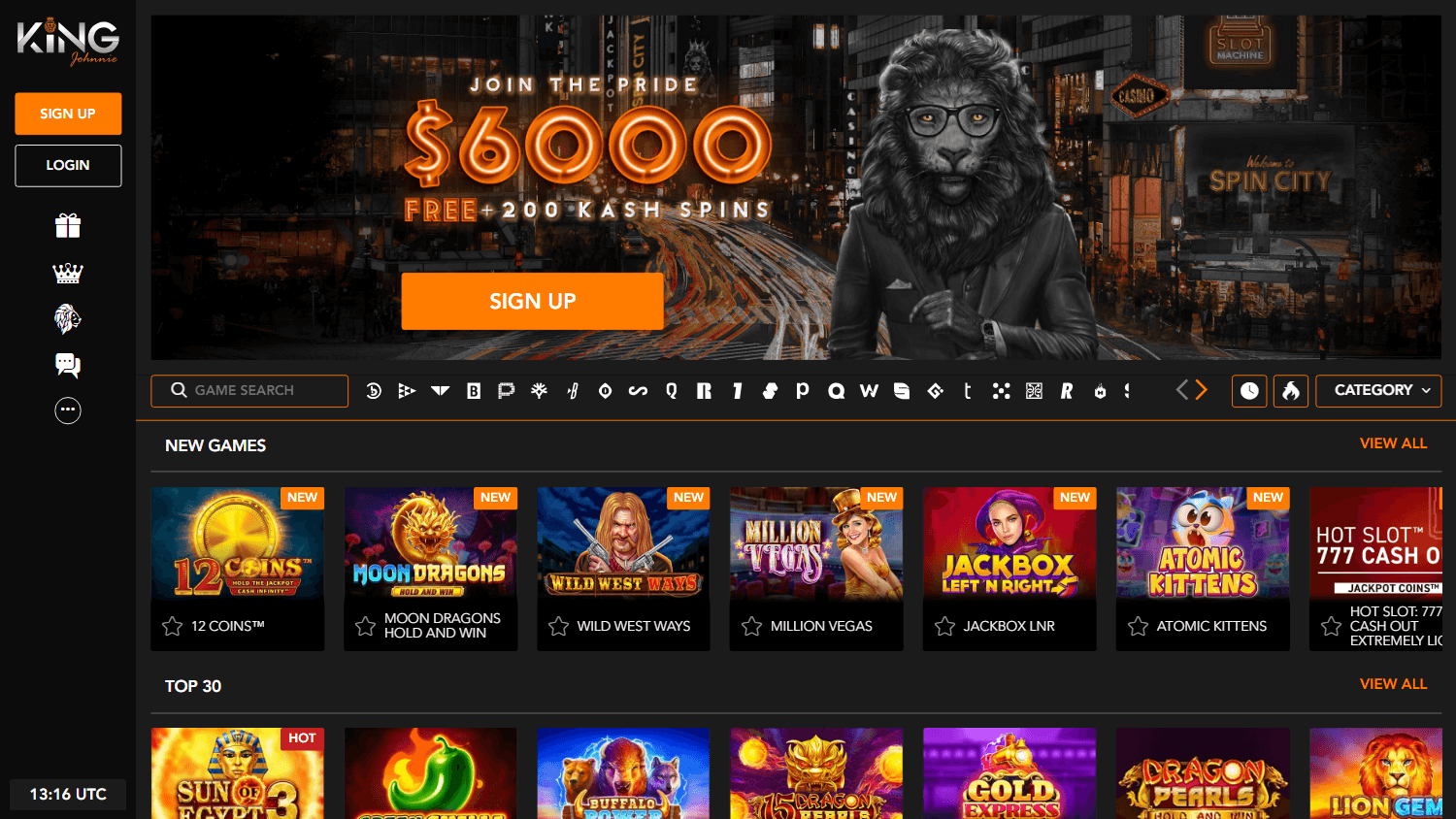 King Johnnie Casino Homepage