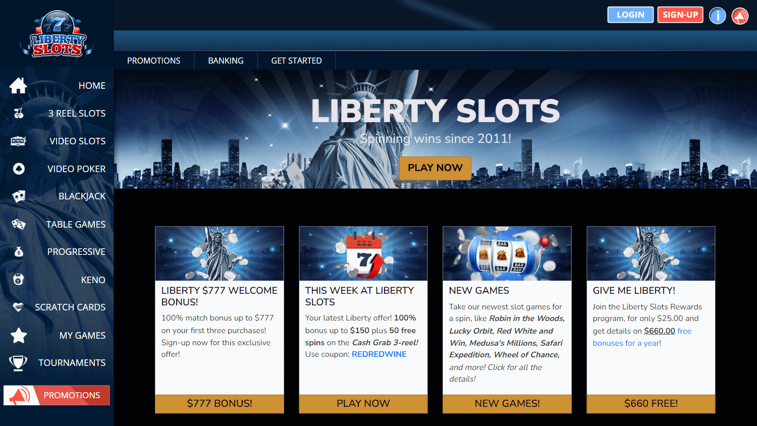 Liberty Slots Casino homepage image