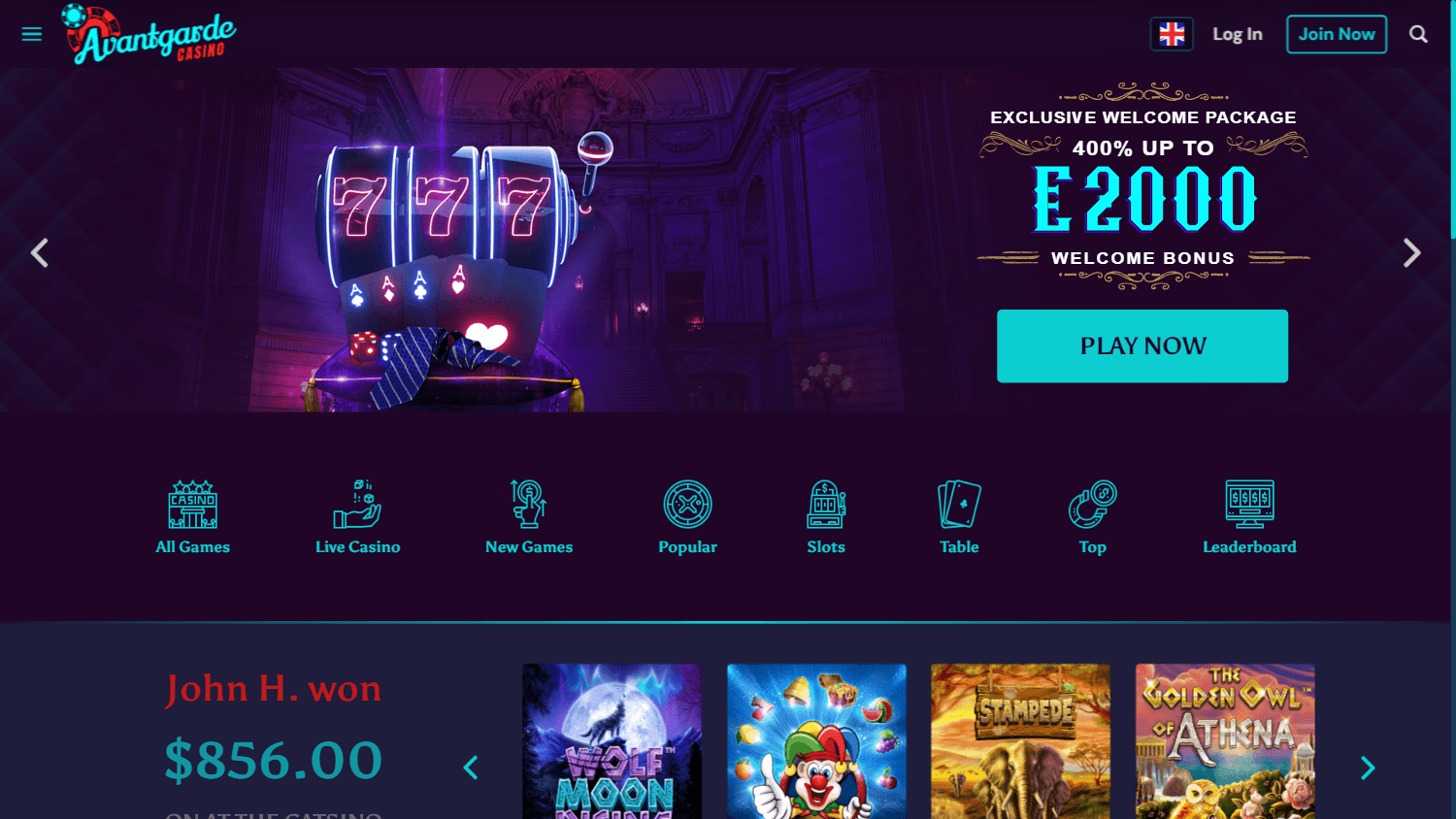 avantgarde_casino_homepage_desktop