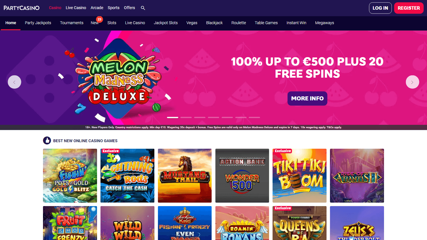 Party casino lobby website screenshot