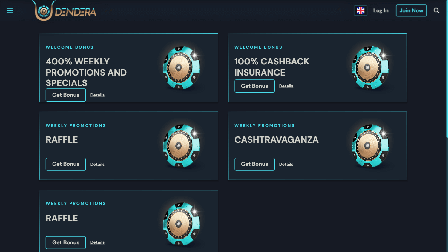 Dendera Casino Login Oberfläche auf Desktop