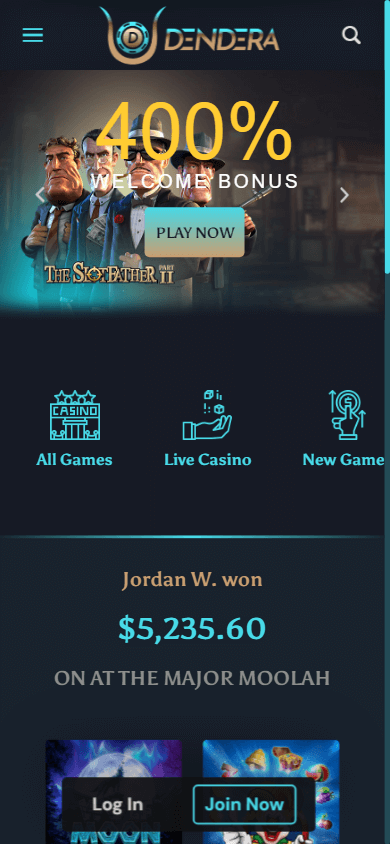 Dendera Casino Mobile Homepage
