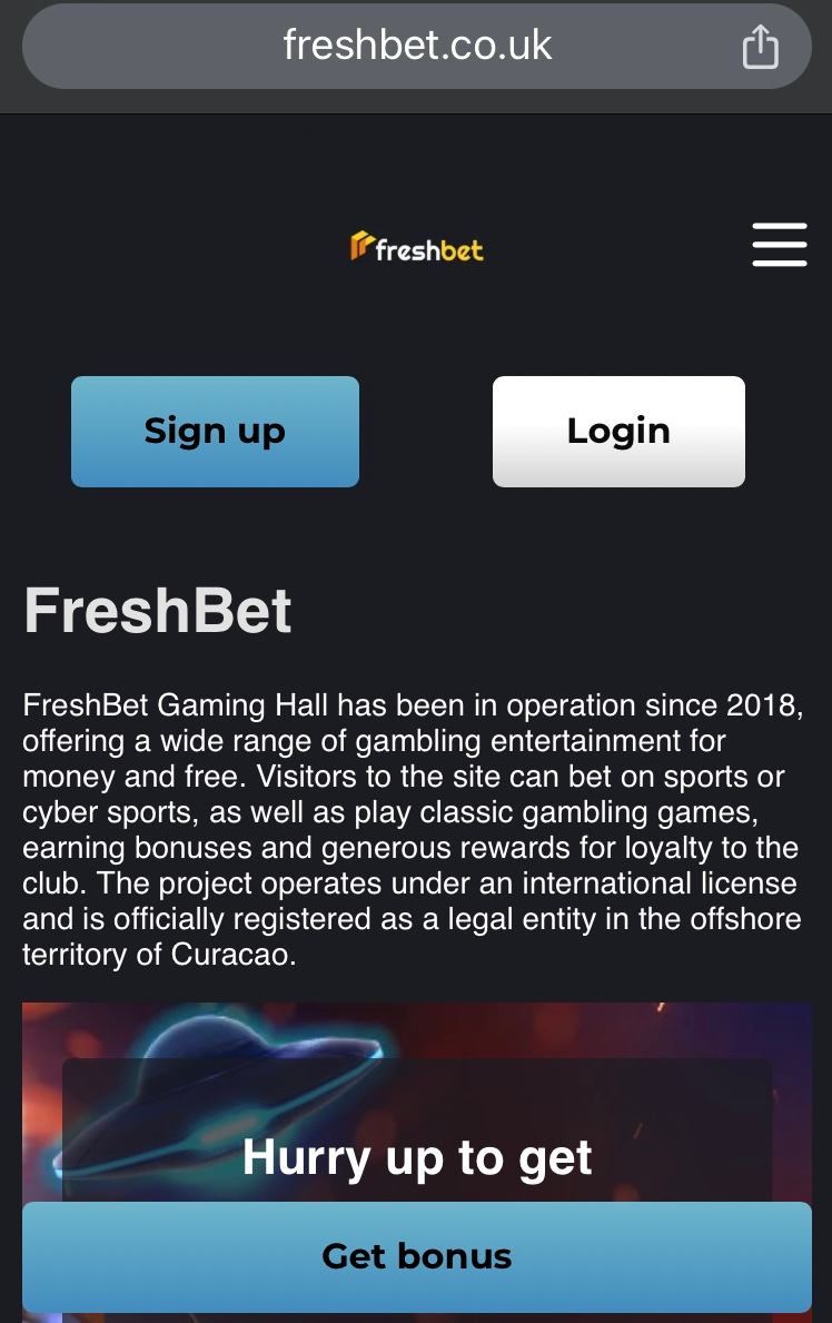 FreshBet Casino user interface displaying game categories and navigation