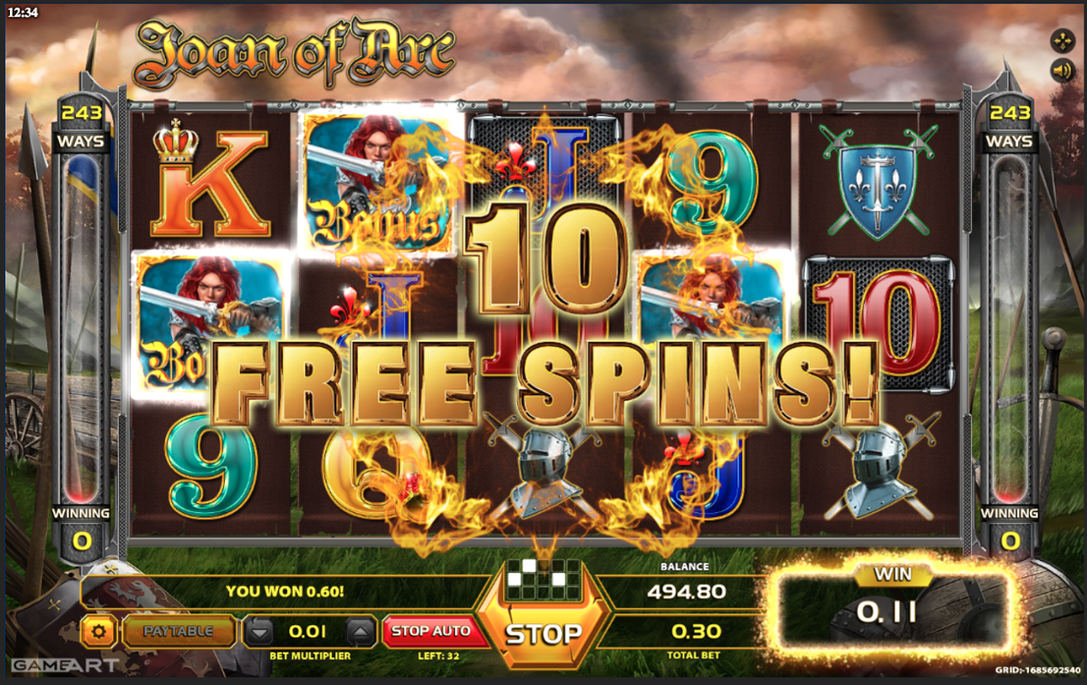 Joan of Arc - 3 Scatter hits with free spins
