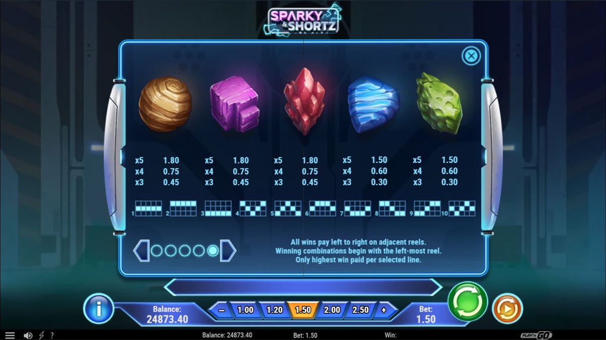 Sparky & Shortz - Low paying symbols paytable