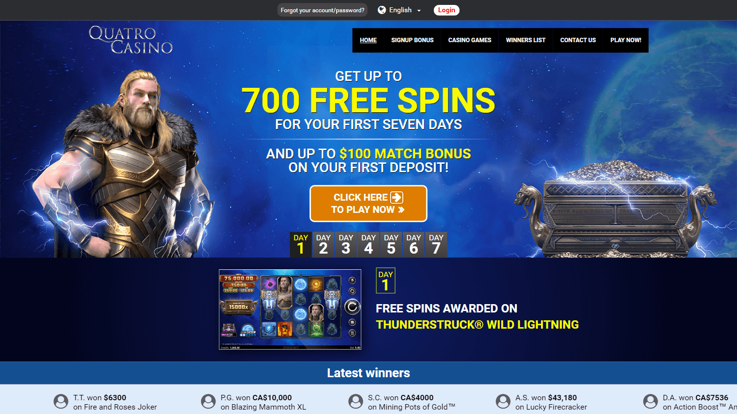 Quatro Casino Homepage Overview