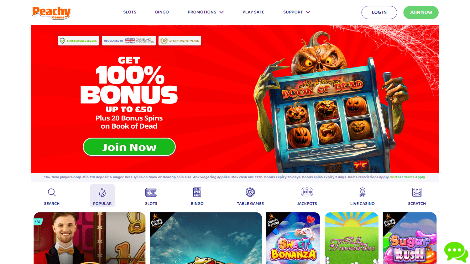 peachygames_casino_homepage_desktop