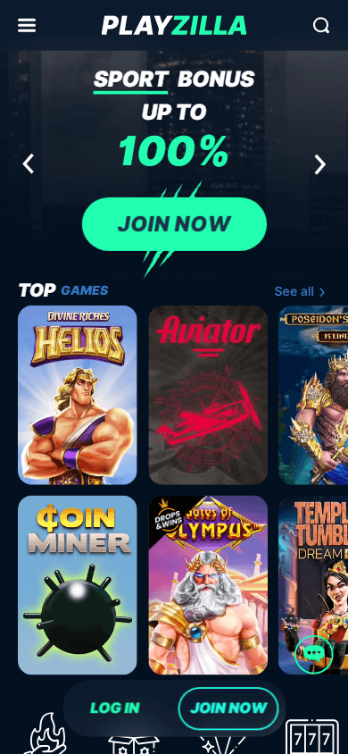 Playzilla Casino Mobile Homepage Interface