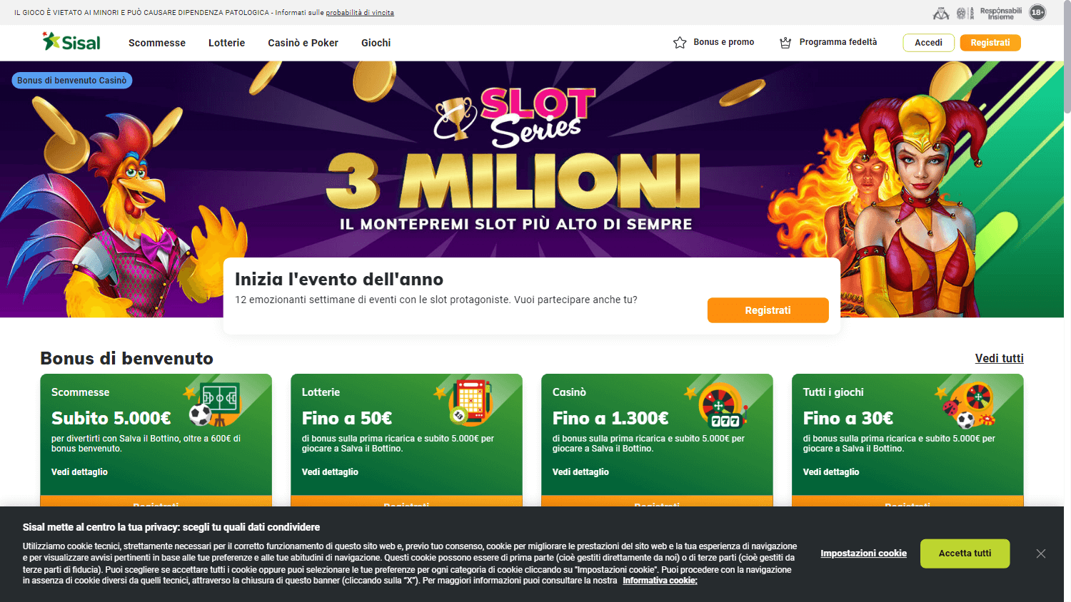 Interfaccia del casino Sisal su desktop