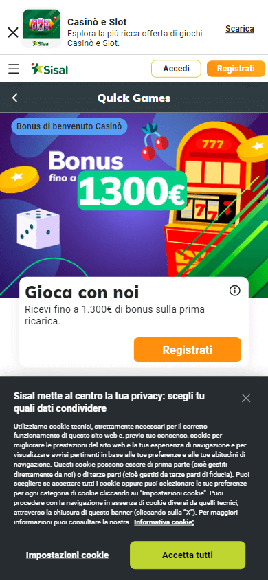 Interfaccia mobile di Sisal Casino con galleria di slot