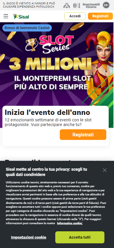 Schermata dell app mobile di Sisal casino con le slot in evidenza