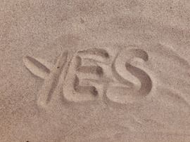 A Yes sign in the sand.
