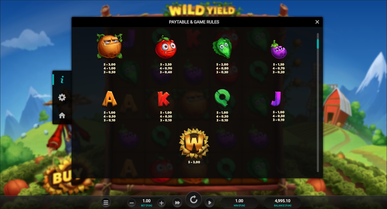 Wild Yield slot full paytable