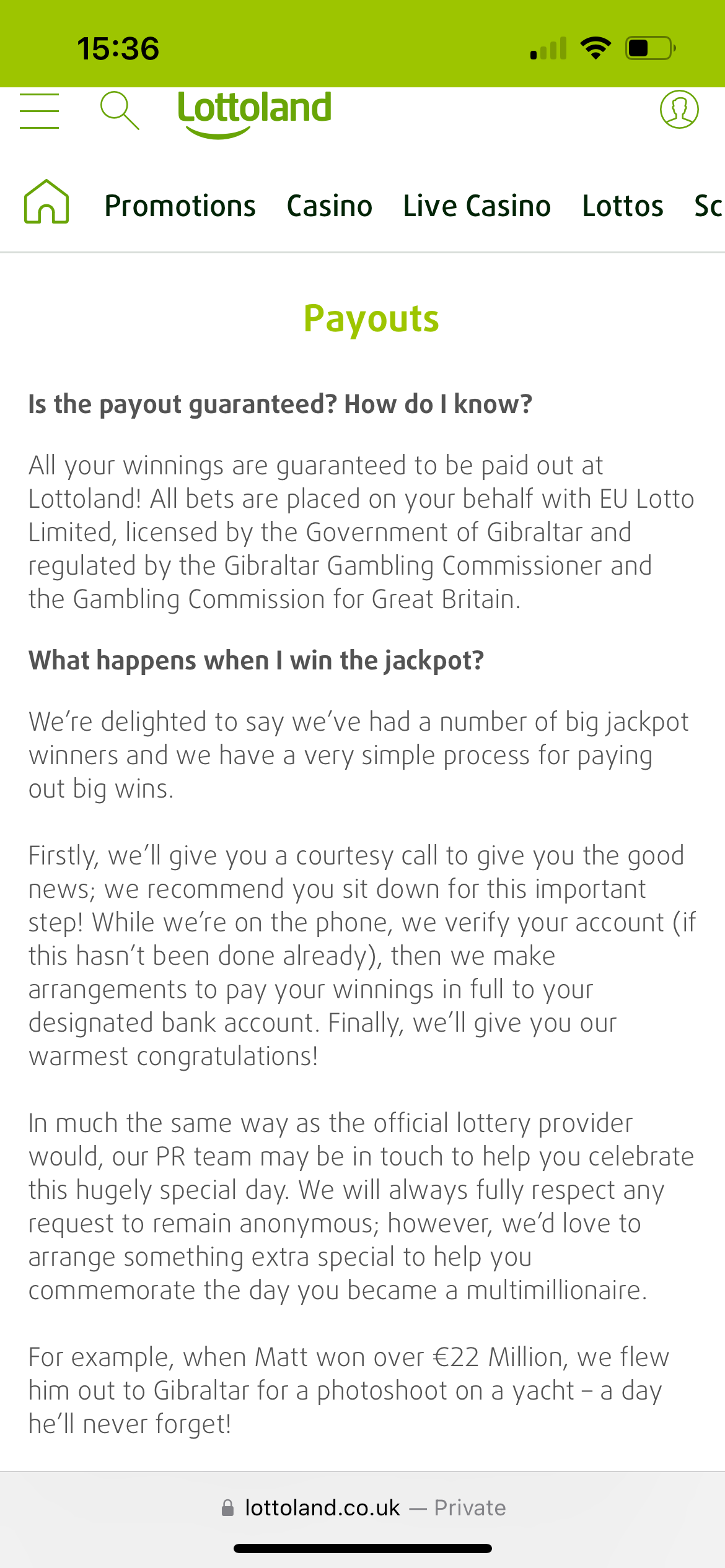 Lottoland payout shop