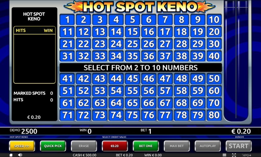 Play Free Hot Spot Keno Game