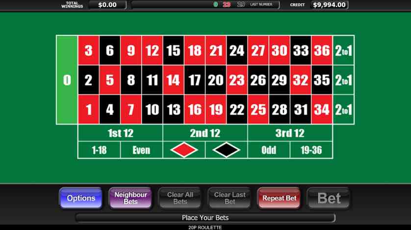 Play 20p Roulette Free Online