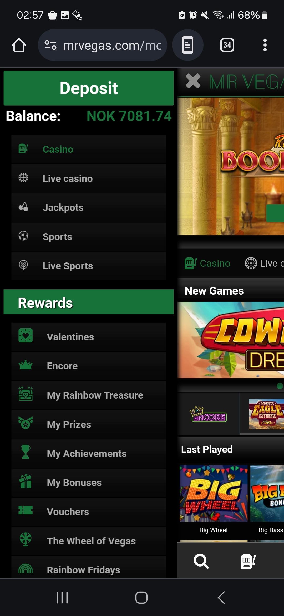 Mr Vegas Casino match bonus banner
