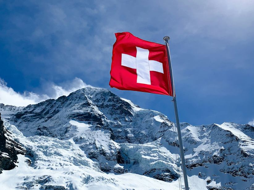 Switzerland and the Swiss national flag.