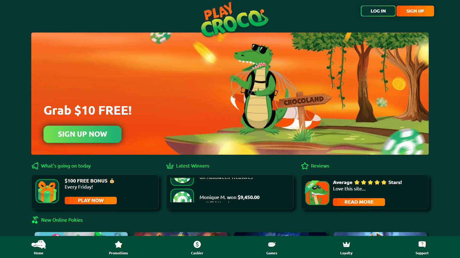 PlayCroco Casino Homepage