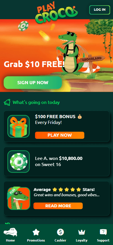 PlayCroco Casino Homepage