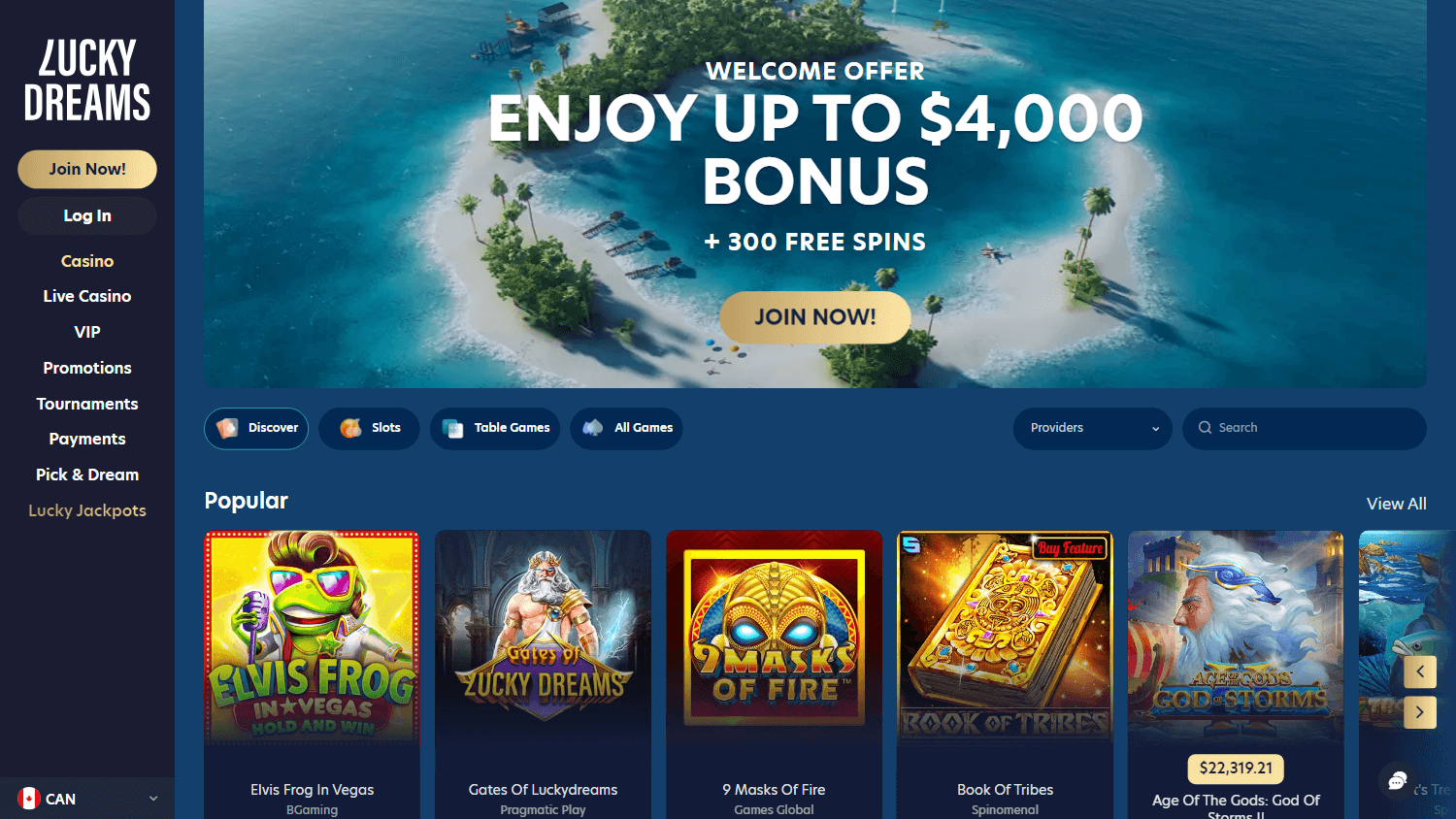 luckydreams_casino_homepage_desktop