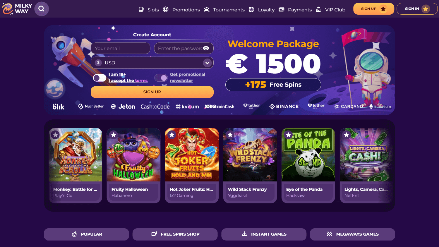 milkyway_casino_homepage_desktop