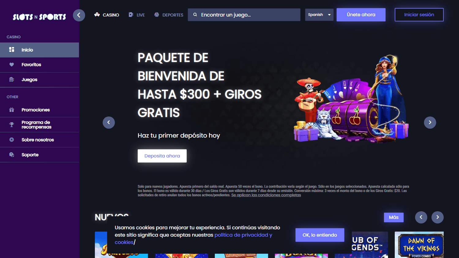 slotsnsports_casino_homepage_desktop