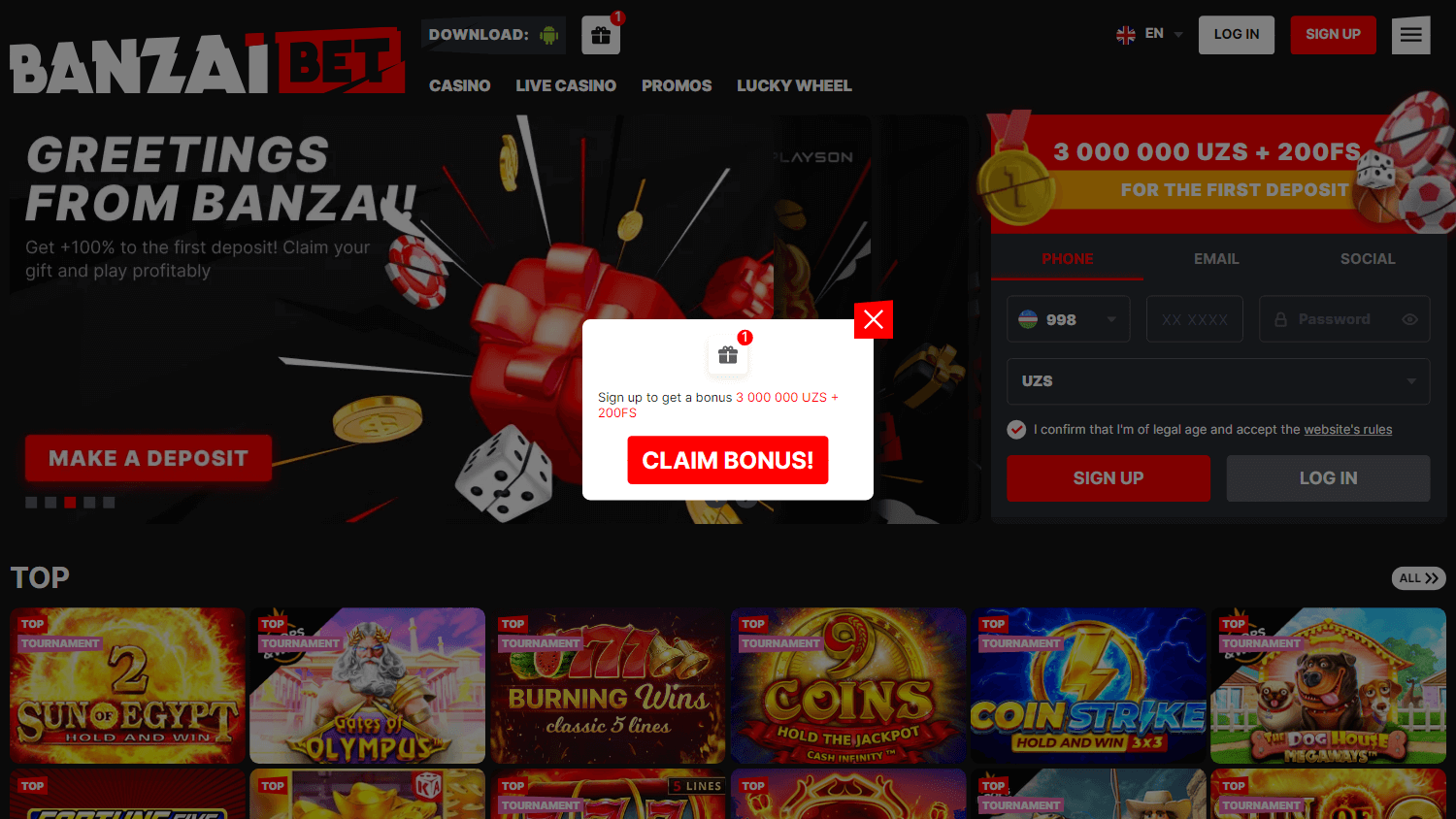 banzaibet_casino_homepage_desktop