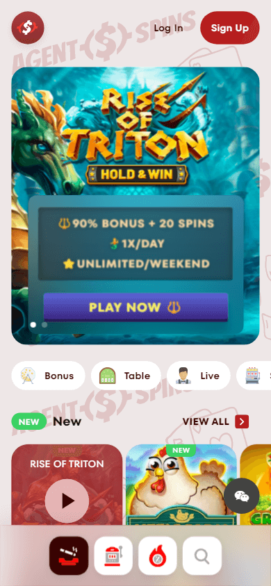 agent_spins_casino_homepage_mobile